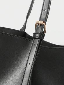 MOTF PREMIUM BOLSO DE MANO DE CUERO PU DE GRAN CAPACIDAD Y MINIMALISTA PARA MUJER - Negro - Ver 6