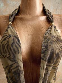 Mistrie Women's Animal Print Leopard Halter Top With Front Tie, Featuring Metal Ring Details And Cut-Out Design. Fashionable And Sexy Halter Backless Leopard Vest, Suitable For Vacations, Parties, And Music Festivals. - Brown - View 3