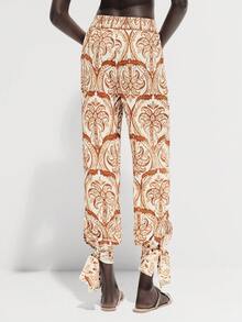 Lumivelle Waist Tie Ankle Tie Paisley & Cashew Flower Print Harem Pants - Multicolor - View 2