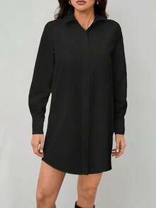 SHEIN Tall 女士白色衬衫式职业连衣裙，春季 - 黑色 - 查看 8