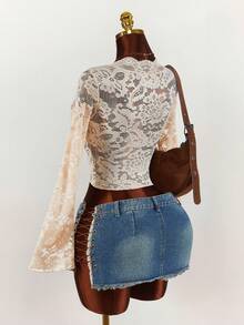 Amplova 2026 New Lace Sexy Sheer Women Blouse - Apricot - View 10