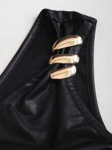 Sweetra Nueva Camiseta Negra Corta sin Mangas con Hebilla Metálica Asimétrica y Capas, Adecuada para Uso Diario - Negro - Ver 7