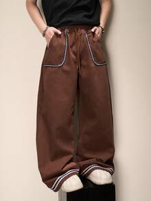 Manfinity Hypemode 新款休闲棕色宽松阔腿裤 - 棕色 - 查看 1