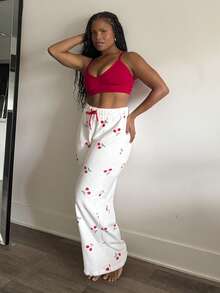 Tyla Gomez 女款樱桃图案前系带休闲裤 - 白色 - 查看 5