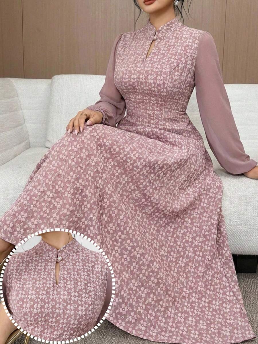 Modelyn 大码女士优雅长袖连衣裙