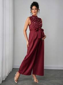 Momance Women's Elegant Sleeveless Round Neck Jumpsuit, Spring/Summer - Burgundy - View 4