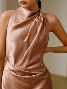 ZEYLAH Satin Halter Dress For Women - Dusty Pink - View 2