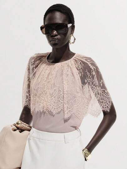 Lumivelle Women's Round Neck Sleeveless Contrast Lace Blouse Womens Blouses For Summer Lace Top