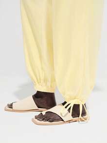 SHEIN Unity Women's Casual Balloon Pants, Suitable For Commuting, Outdoor, And Vacation, Spring/Summer Pants For Summer Yellow Pants - Yellow - View 6