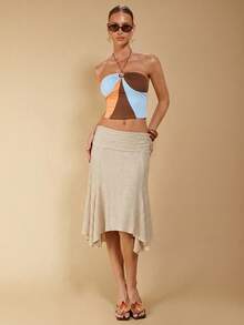 COSMINA Falda casual minimalista de unicolor para mujer - Albaricoque - Ver 4