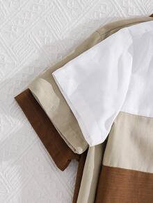 三件套：男童图案立领短袖衬衫 - 卡其色 - 查看 6