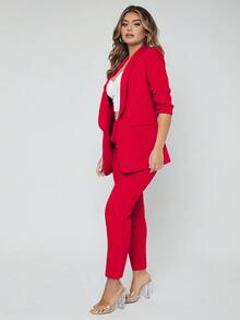 EURMUSE Shawl Collar Open Front Blazer & Pants - Hot Pink - View 6