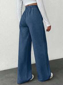 EURMUSE Plus Size Women Loose Drawstring Casual Sweatpants - Royal Blue - View 2
