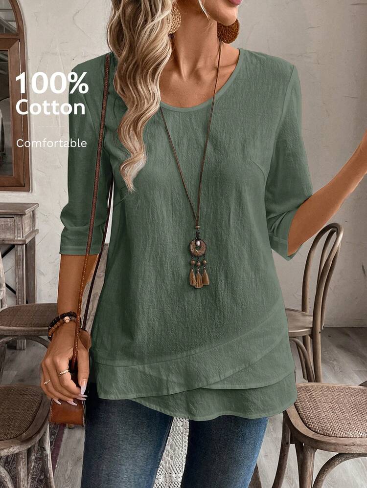 Fall Women ClothesCrew Neck Long Sleeve Floral All-Over Print Casual Top