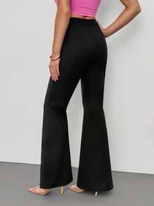 SHEIN Tall 低腰纯色喇叭修身西装裤，适合派对、性感优雅的约会之夜，秋冬季穿着。 - 黑色 - 查看 2