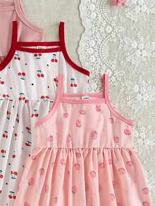 SHEIN 3pcs Baby Girls' Sleeveless Dress Set,Cute Pink Floral Summer Picnic Stretchy Camisole,Elastic Leopard & Stripe Pattern Sundress For Vacation & Party - Pink - View 6