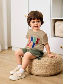 Cozy Pixies 2pcs Baby Boy Letter Pattern Knit Soft Round Neck Short Sleeve Top And Elastic Waist Shorts Set - Multicolor - View 8