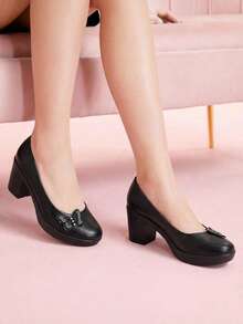 Thick Heel Shoes With Detail And Platform - 黑色 - 查看 3