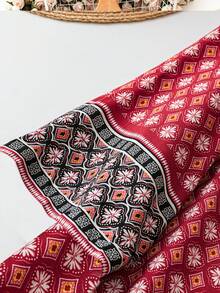 Vestido largo de talla grande para vacaciones y tiempo libre, con estampado y combinación de telas, para vestuario de Año Nuevo - Rojo - Ver 5