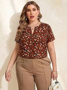 Chikora Plus Size All-Over Print Notch Collar Casual Short Sleeve Shirt - Multicolor - View 4