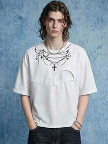 ROMWE MEN Street Life Men's Casual Printed Graphic Short Sleeve T-Shirt, Summer - White - View 8