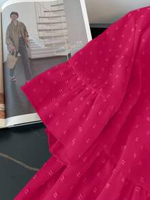 GlowEve CURVE Plus Size Solid Color Front Button Ruffle Hem Casual Versatile Shirt - Hot Pink - View 4
