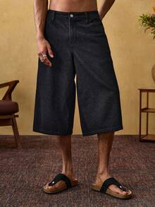 ROMWE MEN Street Life Bermudas casuales de mezclilla con bordado de sakura en el bolsillo para hombre - Azul - Ver 4