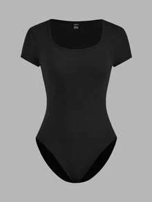 SHEIN EZwear 加大码黑色粉色紧身短袖连体衣两件套，夏季 - 粉色 - 查看 3