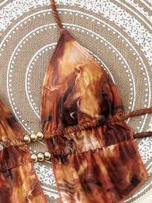 Swim SXY 随机印花露背吊带比基尼上衣和侧系带比基尼下装套装 - 彩色 - 查看 7