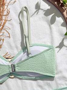 Sparklyn 2026春夏新款时尚柔软舒适面料夏季度假旅行必备儿童夏季套装，女童三件套绿色比基尼，配有可调节肩带、舒适弹力短裤和围裙，适合海滩、游泳池等场合。 - 綠色 - 查看 6