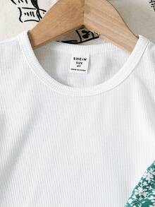 Emery Rose Kids Emery Rose Kids 2pcs/Set Young Girl Solid Color Knit T-Shirt And Printed Chiffon Slip Dress 2pcs/Set Young Girl/Tween Girls White Knit Fitted Crop Top And Ditsy Floral Camisole Dress, Casual Vacation, Comfortable Home Wear, Suitable For Spring/Summer, Clean Girl Look Young Girl Spring Dress Children Casual Dress Summer Clothes White Dress Prom Dresses Mmer Dresses White Dresses Pink Dress Graduation Dress Prom Dress - Green - View 7