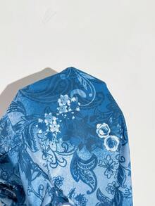 Almamuse 女士春夏新款T恤，扎染印花深V领针织修身优雅复古短袖T恤 - 藍色 - 查看 5