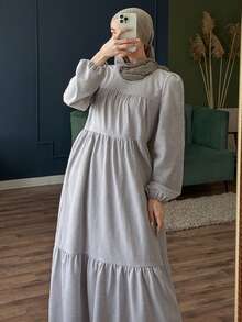 DAZY Women's Elegant Floral Print Round Neck Petal Sleeve Mid-Length Dress, Spring/Summer - Purple - View 8