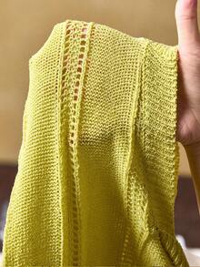 ROMWE MEN Men's Turndown Collar Short Sleeve Casual Loose Knit Jacquard Top - Yellow - View 7