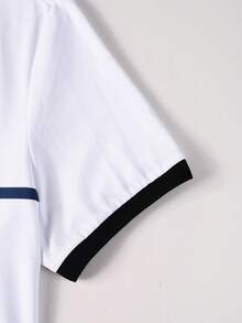 Manfinity Mode 男士夏季休闲商务日常通勤撞色印花短袖Polo衫 - 灰色 - 查看 6