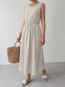 EMERY ROSE Women's Casual Cap Sleeve Doll Print Dress Gauze Dress Casual Long Dress Long Dress Summer Long Dress Casual Spring Long Dress - Khaki - View 6