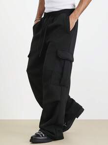 TOKVUE Pantalones cargo jogger de unicolor casual para hombres - Negro - Ver 1
