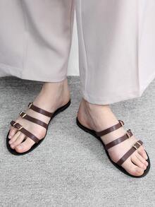 CUCCOO BIZCHIC Practical Flat Sandals With Simple Buckles For Women - Coffee - View 5