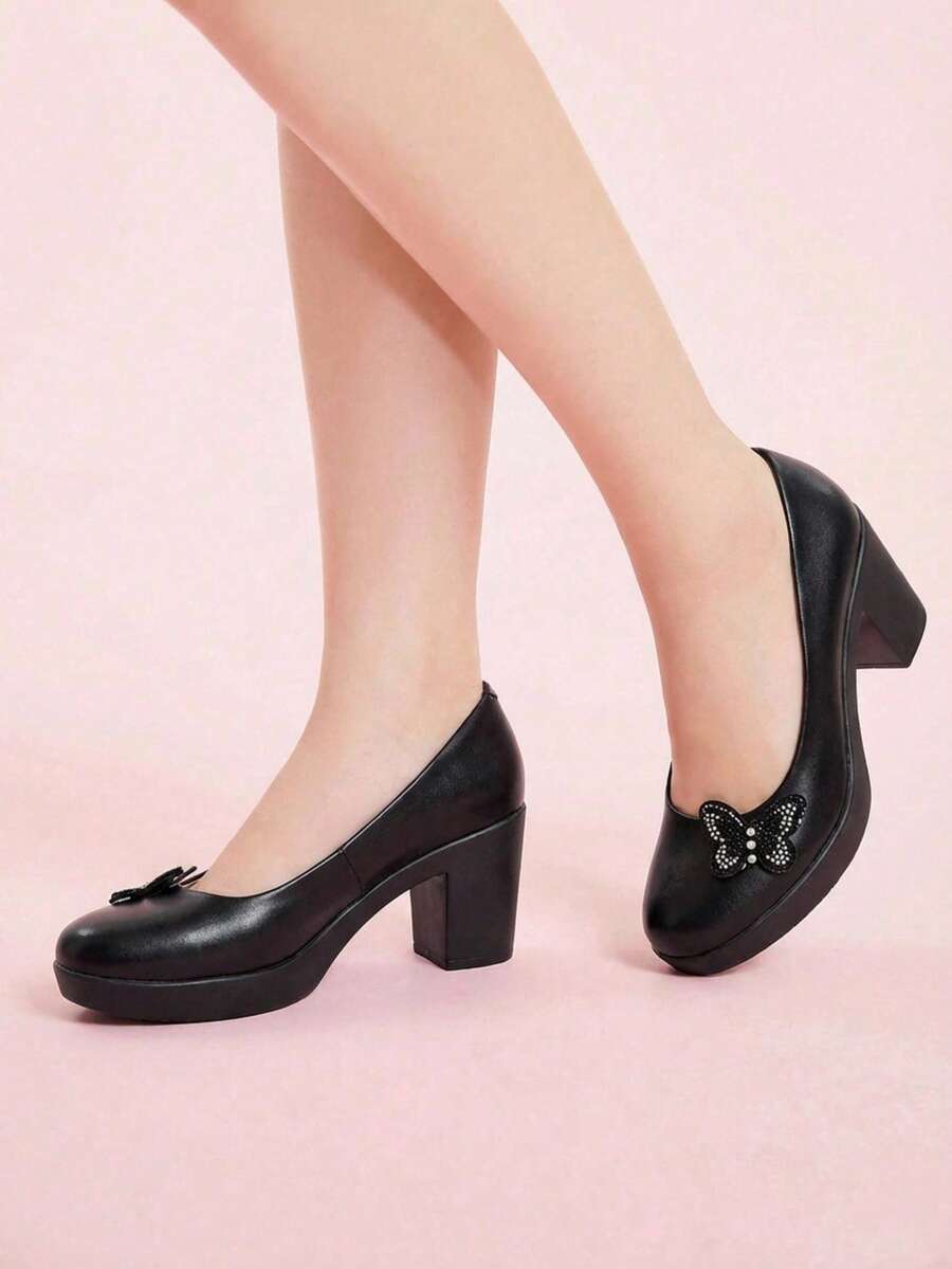 Thick Heel Shoes With Detail And Platform - 黑色 - 查看 1