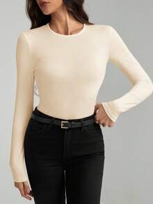 SHEIN Tall 纯色修身春季女士连体衣 - 杏色 - 查看 7