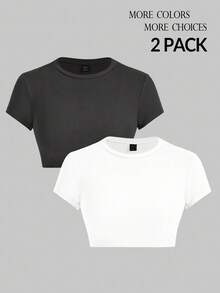 SHEIN PETITE 2PCS Women T-Shirts - Multicolor - View 1