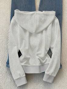 INAWLY Embroidered Hooded Fitted Sweatshirt For Women - Light Grey - View 2