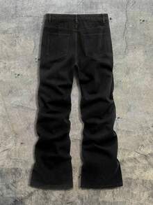 AXEPEAK Pantalones de moda con adornos de rhinestones lavados para hombre - Negro - Ver 2