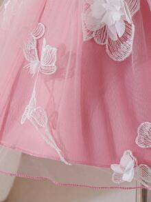 Glamorique Kids 女婴粉色网纱连衣裙，饰以白色3D立体花朵刺绣，高档缎面材质，配腰带，适合婴儿生日派对、婚礼、晚宴、度假、舞台表演等场合，亦可作为公主裙穿着。 - 藕粉色 - 查看 5