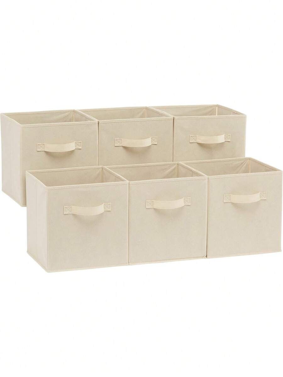 Bộ 3 hộp đựng đồ bằng vải có thể gấp gọn, có tay cầm, hộp đựng đồ gấp gọn cho kệ tủ quần áo, hộp đựng đồ hình khối màu be để sắp xếp nhà cửa, đựng đồ chơi, quần áo và chăn màn. - Nhiều màu - Xem 1