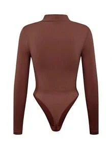 SHAPORA 无缝女士高领长袖显瘦连体裤，女士基础塑身连体裤，可作外衣穿着 - 咖啡棕 - 查看 9