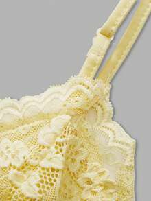 SHEIN ICON Plus Size Women Contrast Lace Bow Decor Ruffle Camisole, Summer Tops - Yellow - View 4