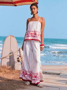 Travachic Boho Print Vacation Camisole & Pants 2 Pieces Set - Apricot - View 1