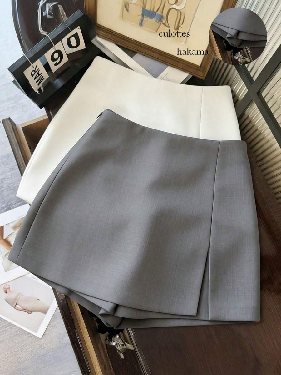 Franclia Quần short nữ, váy nữ, quần culottes nữ, quần short ngắn nữ màu xám, kiểu dáng thời trang thường ngày, đa năng, chất liệu mềm mại, có họa tiết, cạp cao, xẻ tà, thích hợp cho việc đi làm. Trang phục nữ thường ngày mùa xuân/thu, váy ngắn nữ. - Màu Xám nhạt - Xem 1