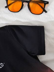 SHEIN 男婴夏季休闲海滩度假街头日常通勤字母渐变印花短袖T恤 - 黑色 - 查看 7